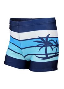 Badehose AQUARTI "Badehose Jungen Badehose Gestreift mit Motiven", Jungen, Gr. 140, N-Gr, blau (dunkelblau, blau, palmen), Obermaterial: 80% Polyester PES. 20% Elasthan EL., Badehosen Badehose