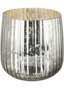 Windlicht Fink "DARCY", silber (antik, silberfarben), H:18cm &Oslash;:18cm, Glas, Kerzenhalter, Windlicht, Kerzenhalter aus Glas, mit Rillen, H&ouml;he ca. 18 cm x &Oslash; 18 cm