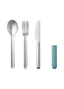Besteck-Set Mepal "Besteckset BLOOM 3er Set", blau (nordic gr&uuml;n), Essbesteck-Sets, Besteck-Set