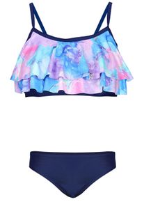 Bustier-Bikini AQUARTI "Badeanzug M&auml;dchen Bikini Set Zweiteilig Bikinislip Bustier", Kinder, Gr. 134, N-Gr, rosa (030d mit r&uuml;schen, tie dye, blau, lila, rosa), Obermaterial: 80% Polyamid PA. 20% Elasthan EL., Bikini-Sets Bustier-Bikini