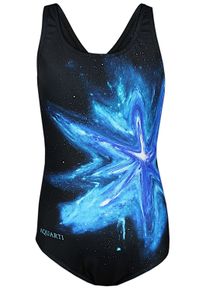 Badeanzug AQUARTI "Badeanzug M&auml;dchen Badeanzug Chlorresistent Muscleback Wassersport", Kinder, Gr. 146, N-Gr, grau (bunter fleck t&uuml;rkis blau, schwarz), Obermaterial: 100% Polyester PES., Badeanz&uuml;ge Badeanzug