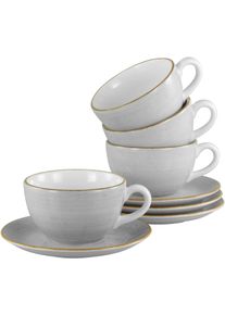 Cappuccinotasse Creatable "Vintage Nature Stein, Cappuccino-Set, 8-tlg.", grau, 8 Stk., Porzellan, Trinkgef&auml;&szlig;e, Cappuccinotasse, Handgemalt, Gesprenkelt, Rustikales Au&szlig;enband
