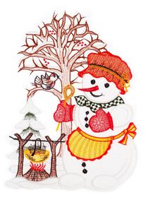 Fensterbild "Fensterbild "Schneefrau" farbig", bunt, B:18cm H:27cm, Polyester, W. REUTER & SOHN - PLAUENER SPITZE, Fensterbilder, Fensterbild
