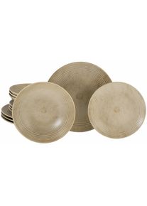 Teller-Set Creatable "Catania, Teller Set 12-tlg.", beige (sand), 12 Stk., Steinzeug, Geschirr-Sets, Teller-Set, Vintage Farben, Ausdrucksstarkes Relief, Handwerklicher Charakter