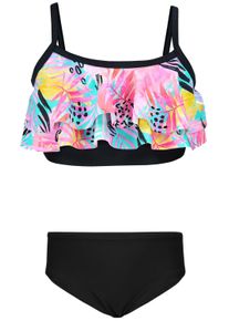 Bustier-Bikini AQUARTI "Badeanzug M&auml;dchen Bikini Set Zweiteilig Bikinislip Bustier", Kinder, Gr. 134, N-Gr, gelb (030i mit r&uuml;schen, bl&auml;tter, rose, gelb, schwarz), Obermaterial: 80% Polyamid PA. 20% Elasthan EL., Bikini-Sets Bustier-Bikini