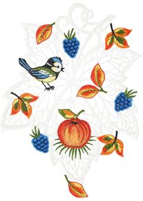 Fensterbild "Fensterbild "Herbstblatt mit Vogel" farbig", bunt, B:21cm H:28cm, Polyester, W. REUTER & SOHN - PLAUENER SPITZE, Fensterbilder, Fensterbild