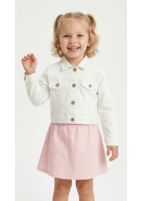 Jeansjacke happy girls, M&auml;dchen, Gr. 146, beige (ecru), Denim/Jeans, Obermaterial: 98% Baumwolle, 2% Elasthan, unifarben, regular fit taillenbedeckt, 1-Knopf-Manschette mit Schlitz, Jacken Jeansjacke, mit tollen Bl&uuml;tenstickereien