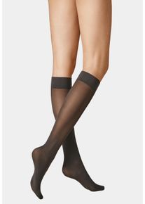 Feinkniestr&uuml;mpfe Kunert "Kniestrumpf Velvet 40", Damen, Gr. 39-42, grau (anthrazit 0980), Obermaterial: 89% Polyamid PA. 11% Elasthan EL., Socken Feinkniestr&uuml;mpfe