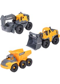 Spielzeug-Baumaschine DICKIE TOYS "Volvo Construction Set", gelb (gelb, grau), Spielzeugfahrzeuge, KinderT:16cm, Kunststoff, Spielzeug-Baumaschine, T:16cm