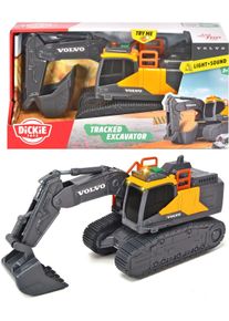 Spielzeug-Bagger DICKIE TOYS "Volvo Tracked Excavator", gelb (gelb, grau), Spielzeugfahrzeuge, KinderT:23cm, Kunststoff, Spielzeug-Bagger, mit Licht und Sound, T:23cm