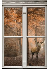 Wandsticker queence "Hirsch", bunt, B:40cm H:60cm T:0,1cm, Wandtattoos, Wandsticker, Wandsticker, Wandbild, selbstklebend, 3D, Fenster