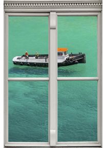 Wandsticker queence "Boot im Meer", blau, B:40cm H:60cm T:0,1cm, Wandtattoos, Wandsticker, Wandsticker, Wandbild, selbstklebend, 3D, Fenster
