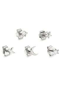 Ohrstecker-Set Bruno Banani "Mulitpack Schmuck Geschenk Silber 925 Ohrschmuckset Stern Mond Kreuz", silber (silberfarben, kristallwei&szlig;, kristallwei&szlig;), Ohrringe, Damen, Silber 925 (Sterlingsilber), Ohrstecker-Set, mit Zirkonia (synth.)