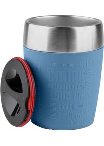 Thermobecher Emsa "Travel Cup", blau, B:8,7cm H:11,2cm, Edelstahl, Silikon, Trinkgef&auml;&szlig;e, Thermobecher, 0,2 Liter, Edelstahl, Trink- und Eisbecher, gummierte Manschette
