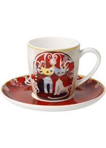 Tasse Goebel "Espressotasse R. Wachtmeister -Templi dell' amore", rot (bunt), B:12cm H:7cm, Porzellan, Trinkgef&auml;&szlig;e, Tasse