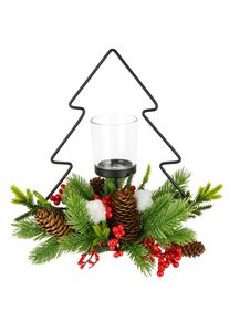 Teelichthalter I.GE.A. "Dekofigur Metall-Tannenbaum mit Glaseinsatz", gr&uuml;n (gr&uuml;n, rot), B:20cm H:25cm, Metall, Kerzenhalter, Teelichthalter, Tannenzweige Zapfen Kerzenhalter Dekolicht Weihnachtsdeko Windlicht