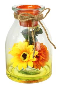 Teelichthalter I.GE.A. "Teelichthalter aus Glas mit Teelichtkerze", orange, B:12cm H:18cm, Glas, Kerzenhalter, Teelichthalter, Herbstlich dekoriert mit Sonnenblume Dahlie Eukalyptus Kerze Windlicht