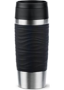 Thermobecher Emsa "Travel Mug Classic Wave", schwarz, H:20,4cm &Oslash;:8,2cm, Edelstahl, Kunststoff, Silikon, Trinkgef&auml;&szlig;e, Thermobecher, 100% dicht, sp&uuml;lmaschinenfest, 360-Trink&ouml;ffnung