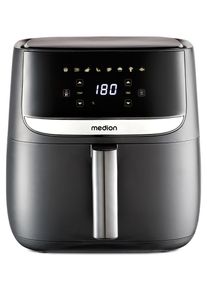 Medion Hei&szlig;luftfritteuse "E50 XL (MD 10532), 5,7 L Korbvolumen, 8 Automatikprogramme, Timer", schwarz, B:34,5cm H:28,4cm T:30cm, Fritteusen, Temperatur bis 200 C, &ouml;lfreies Frittieren, digitales Bedienfeld, Hei&szlig;luftfritteuse