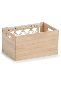 Dekokiste zeller PRESENT "Aufbewahrungskiste Boho", Holz", beige (natur), B:30cm H:16cm T:20cm, Paulownie, Aufbewahrungsboxen, Dekokiste, Makramee-Design