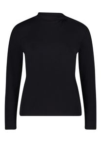 Langarmshirt Cartoon "Langarm-Shirt mit Kragen", Damen, Gr. 46, schwarz, Obermaterial: 57% Baumwolle CO. 38% Polyester PES. 5% Elasthan EL., Shirts Langarmshirt