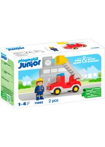 Konstruktions-Spielset Playmobil "Feuerwehrleiterfahrzeug (71683), JUNIOR", bunt, Spielbausteine, Baby, Kunststoff, Konstruktions-Spielset, Made in Europe