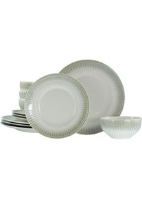 Teller-Set Creatable "Celadon, Teller Set 12-tlg.", beige, 12, Steinzeug, Geschirr-Sets, Teller-Set, Elegantes Stabrelief, Farbverlauf