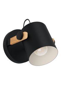 Eglo Wandleuchte "HORNWOOD Wandelampe, Retro, Industrial, Vintage, Stahl, Holz, E27", schwarz (schwarz, creme braun), 1, &Oslash; 17cm H: 0cm, 1 Stk., Leuchten, Wohnzimmer, Esszimmer, Flur, 1-flammig, schwarz, braun, 17x17x21,5cm, Wandleuchte