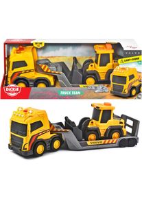 Spielzeug-Baumaschine DICKIE TOYS "Volvo Truck Team", gelb (gelb, grau), Spielzeugfahrzeuge, KinderT:32cm, Kunststoff, Spielzeug-Baumaschine, mit Licht und Sound, T:32cm