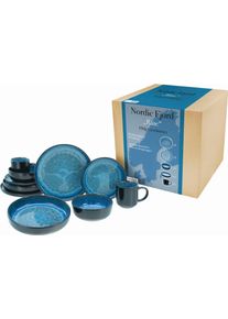 Kombiservice Creatable "Nordic Fjord", blau, 10 Stk., Steinzeug, Geschirr-Sets, Kombiservice, je 2 Speiseteller, Suppenteller, Dessertteller, Schalen, Kaffeebecher
