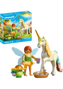 Konstruktions-Spielset Playmobil "Sammeleinhorn, Regenbogenblume mit Fee (71840), Princess Magic", bunt, Spielbausteine, Kinder, Kunststoff, Konstruktions-Spielset