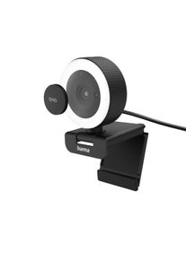 Hama Full HD-Webcam "Webcam mit Licht, Mikrofon, Fernbedienung (PC-Kamera USB, QHD, 2560p)", schwarz, Camcorder, Beleuchtung, Neigbar, Drehbar, Mikrofon, LED Status, Farbe Schwarz, Full HD-Webcam
