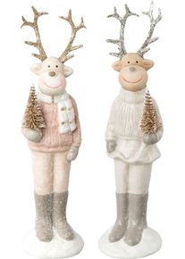 Weihnachtsfigur CREATIV HOME "Hirsch", rosa, B:8cm H:23cm T:7cm, Dekofiguren, Weihnachtsfigur, mit dezentem Glitzer-Finish