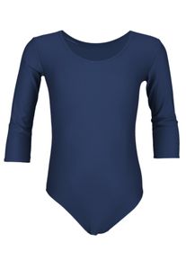 Turnanzug AQUARTI "Body M&auml;dchen Body 3/4 Arm", M&auml;dchen, Gr. 134, blau (dunkelblau), Obermaterial: 96% Baumwolle CO. 4% Elasthan EL., Sportanz&uuml;ge Turnanzug