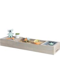 Sandkasten Muddy Buddy "Space Saver", grau, Sandk&auml;sten, Kinder, B/H/L: 45cm x 20cm x 150cm, Massivholz, Sandkasten, warmgrau, B:45cm H:20cm L:150cm