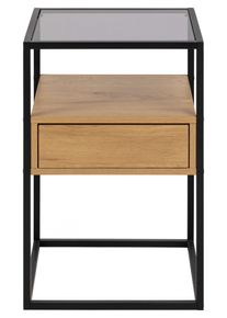 Nachttisch ACTONA GROUP "Randolf, Nachtschrank, skandinavisches Design, geh&auml;rtetes Rauchglas", braun (wildeiche), B:40cm H:60cm T:35cm, Tische, Nachttisch, Schublade in Holzoptik mit Push-to-Open-Funktion, Stahlbeine, B: 40 cm