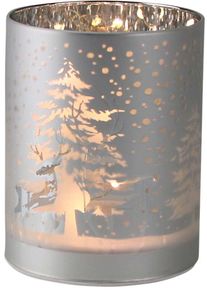 LED Windlicht AM Design, silber (silberfarben), B:10cm H:18cm L:10cm, Leuchten, LED Windlicht, Weihnachtsdeko, mit weihnachtlichen Elementen