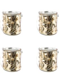 Windlicht CREATIV DECO "Weihnachtsdeko", gold (goldfarben), H:10cm &Oslash;:6,5cm, Glas, Kerzenhalter, Windlicht, Glas mit Stern-Struktur