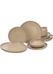 Tafelservice Creatable "Uno", beige (sand), 12 Stk., Steinzeug, Geschirr-Sets, Tafelservice, Teller Set, weiche, harmonisch ausbalancierte Form
