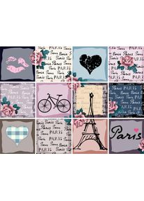 Fliesenaufkleber queence "Paris", grau (lila, rosa, grau), B:15cm H:15cm T:0,1cm, Fliesenaufkleber, Fliesenaufkleber, Stickerfliesen, selbstklebend, Sticker, 12er Set
