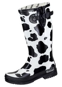 Gummistiefel Bockstiegel "Kuh", Damen, Gr. 41, schwarz (schwarz, wei&szlig;), Obermaterial: 100% Naturkautschuk NaRubber., Schuhe Gummistiefel