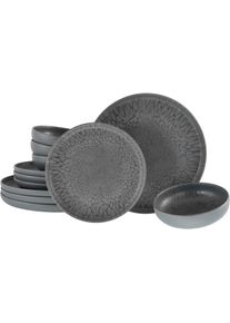 Teller-Set Creatable "Uno Volcano, Teller Set 12-tlg", schwarz, 12 Stk., Steinzeug, Geschirr-Sets, Teller-Set, Reaktivglasur, Vintage Style