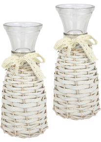 Dekovase I.GE.A. "Glasvase", beige (wei&szlig;, klar), B:9cm H:21cm, Glas, Vasen, Dekovase, 2er Set mit Weidekorb und Spitze Rattangeflecht Vintage Blumenvase