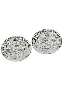 Dekotablett I.GE.A. "Keramik-Schale rund", silber, B:16cm H:2cm, Keramik, Dekoschalen, Dekotablett, 2er Set Dekoschale silber Tablett Weihnachtsdeko Deko Advents-Tablett