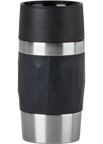 Thermobecher Emsa "Travel Mug Compact", schwarz, H:15cm &Oslash;:7,2cm, Edelstahl, Kunststoff, Silikon, Trinkgef&auml;&szlig;e, Thermobecher, 0,3L, Edelstahl, 3h warm/6h kalt, 360Trink&ouml;ffnung, sp&uuml;lmaschinenfest