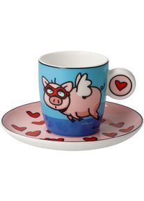 Tasse Goebel "Espressotasse Ed Eck- When Pigs Fly", bunt, B:12cm H:7cm, Porzellan, Trinkgef&auml;&szlig;e, Tasse
