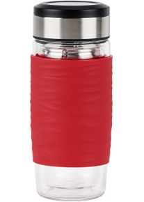 Thermobecher Emsa "Tea Mug", rot (rot, edelstahlfarben, transparent), B:8,2cm H:19,5cm &Oslash;:8,2cm, Edelstahl, Glas, Silikon, Trinkgef&auml;&szlig;e, Thermobecher, Teebecher, 400 ml, 100% dicht, 3-teilig, mit herausnehmbarem Tee-Sieb