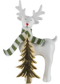 Weihnachtsfigur CREATIV HOME "Hirsch", wei&szlig;, B:10cm H:20cm T:5,5cm, Dekofiguren, Weihnachtsfigur, mit Schal