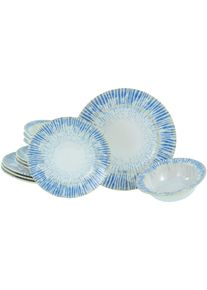 Teller-Set Creatable "Rondo Summertime Blau, Teller Set 12-tlg", blau, 12 Stk., Steinzeug, Geschirr-Sets, Teller-Set, Maritim, Reaktivglasur