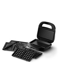 Philips Sandwichmaker "5000 Series HD2350/80, mit 3 austauschbaren Plattens&auml;tzen", schwarz (schwarz, silber), B:23,9cm H:11cm T:27,2cm, Sandwichmaker, gleichm&auml;&szlig;iges Aufheizen, kompakte Aufbewahrung; Schwarz / Silber, Sandwichmaker